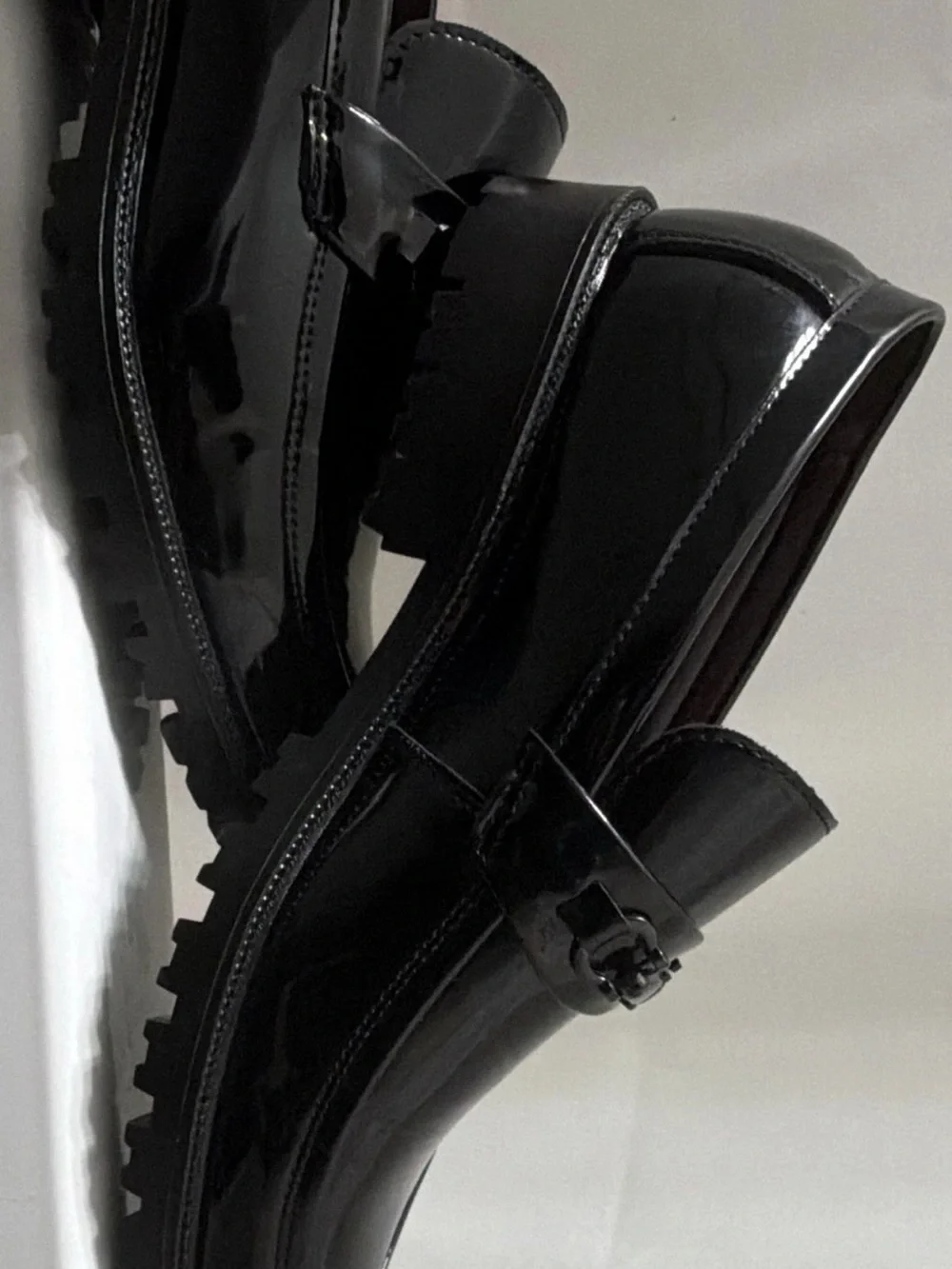 Patent Leather Lug Sole Loafers in Black